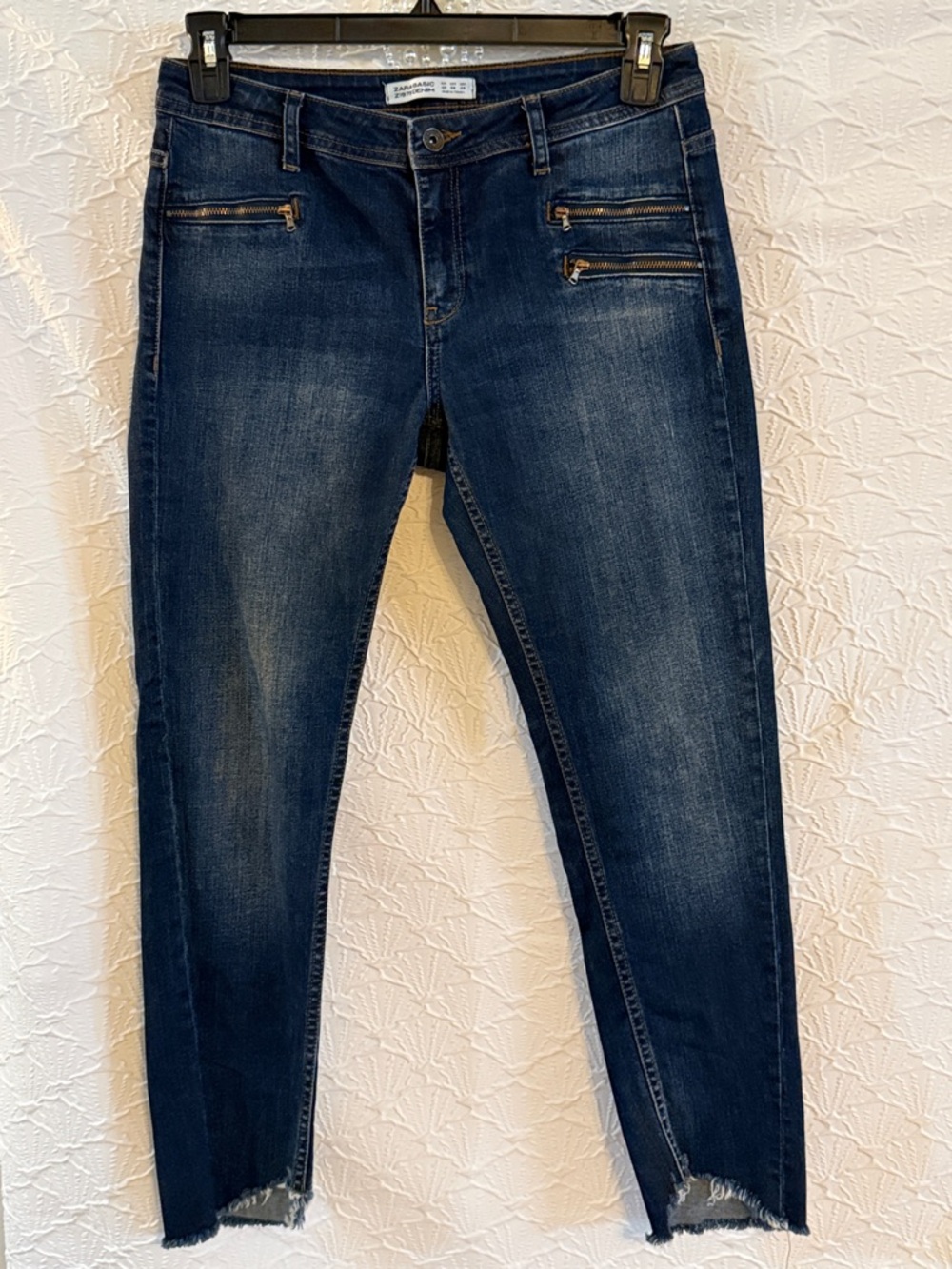 Zara Basic Z1975 Moto Zipper Jeans Size 8 W: 16” R:9” I:27”